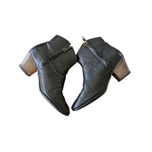 ISABEL MARANT Black Leather Zip Stacked Heel Dicker Ankle Boots Sz 36